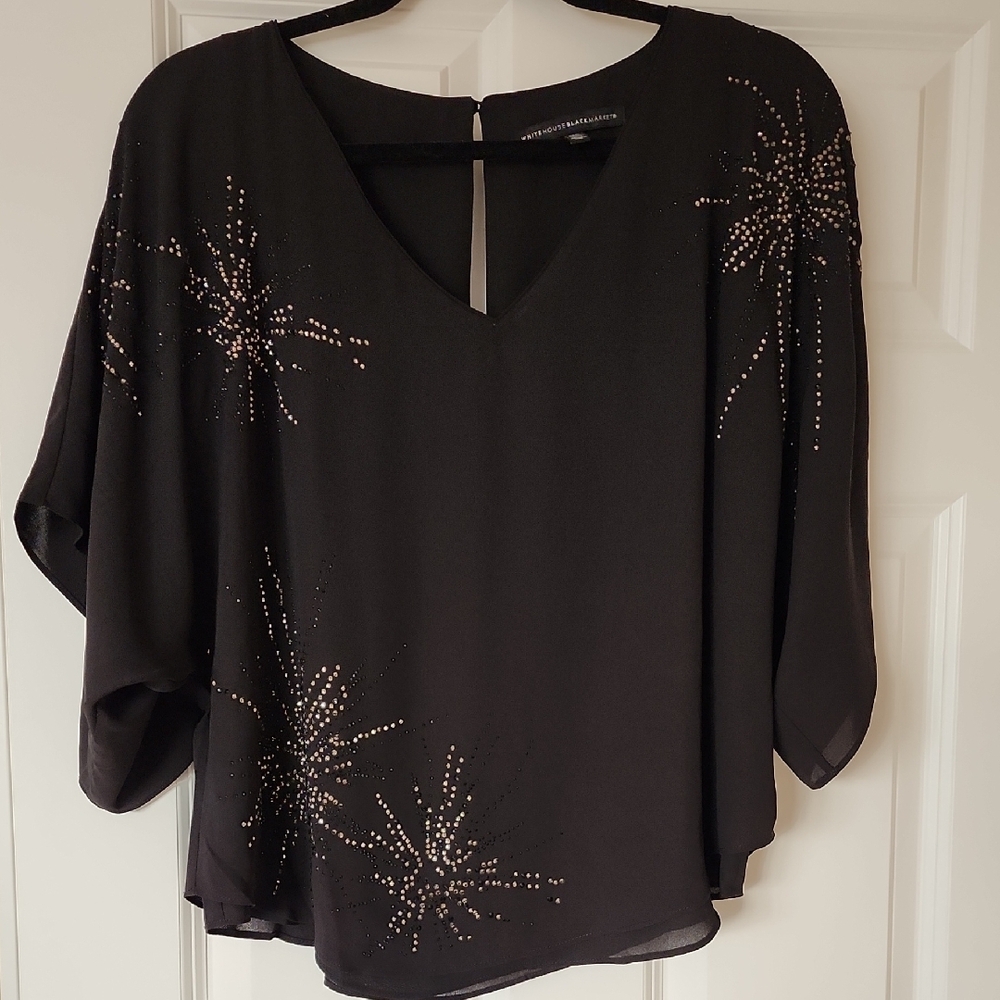 White House Black Market Black Embellished Women's Top